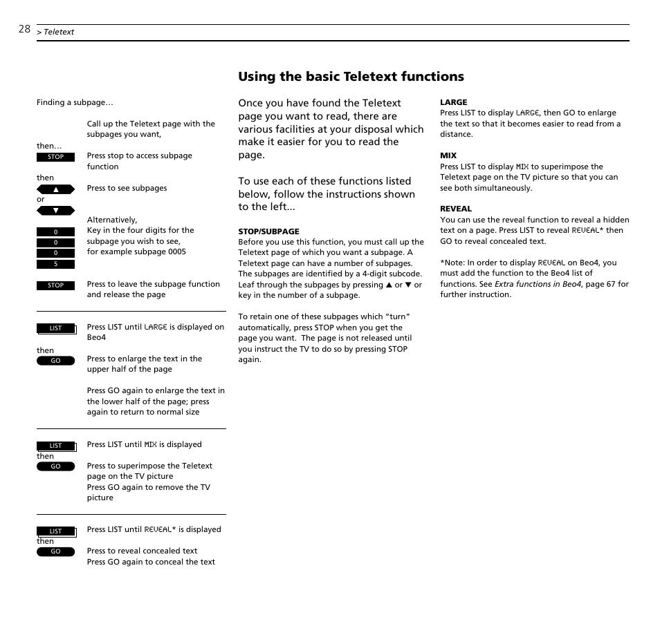 Using the basic teletext functions | Bang & Olufsen BeoVision Avant (1995-2005) - User Guide User Manual | Page 28 / 72