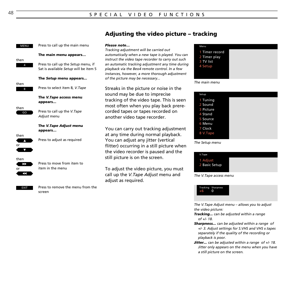 Adjusting the video picture – tracking | Bang & Olufsen BeoVision Avant (1995-2005) - User Guide User Manual | Page 48 / 72