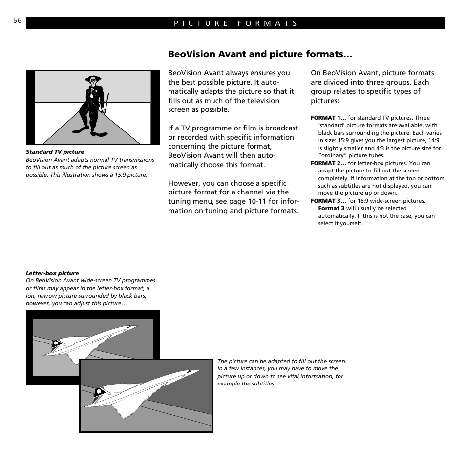 Picture formats, Beovision avant and picture formats | Bang & Olufsen BeoVision Avant (1995-2005) - User Guide User Manual | Page 56 / 72