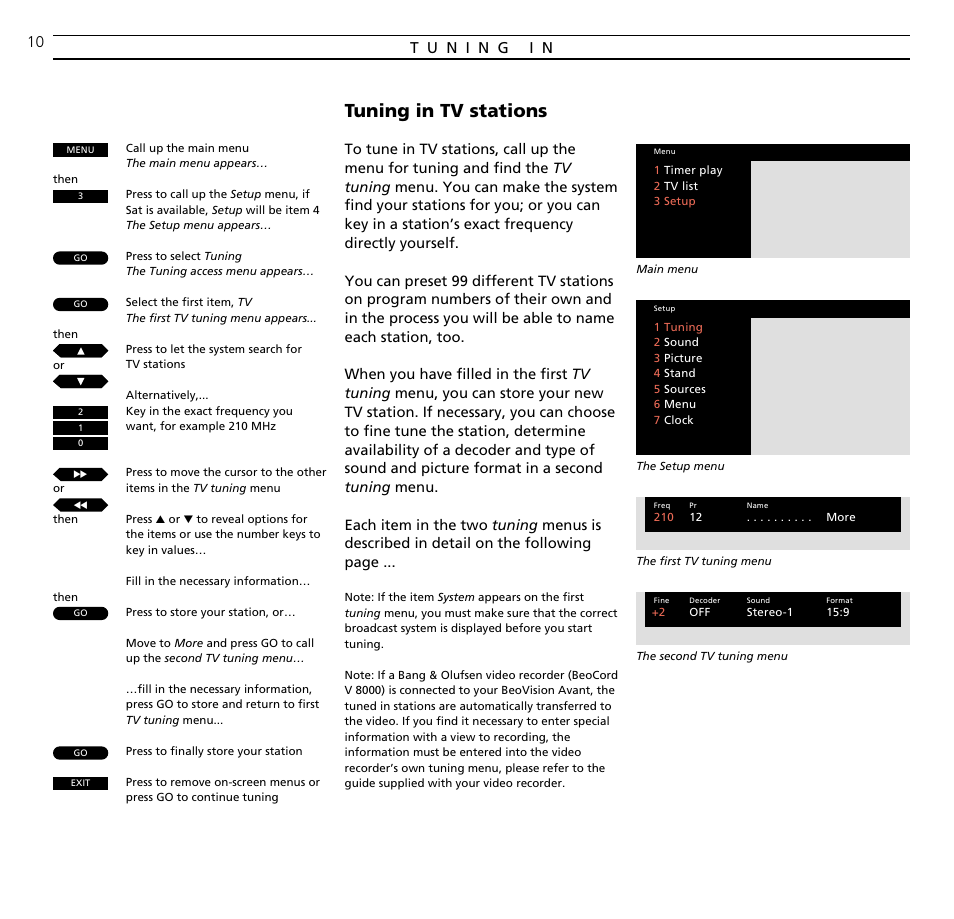 Tuning in tv stations | Bang & Olufsen BeoVision Avant CTV (1995-2005) - User Guide User Manual | Page 10 / 56