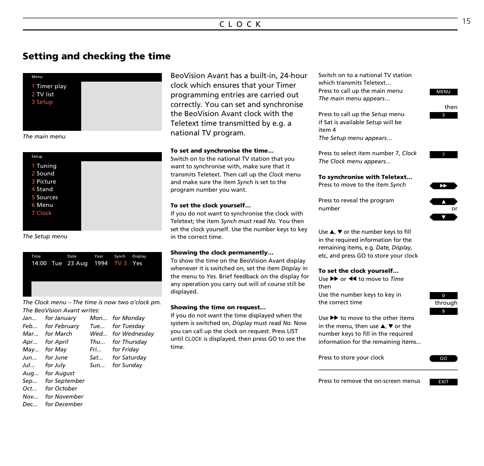 Setting and checking the time | Bang & Olufsen BeoVision Avant CTV (1995-2005) - User Guide User Manual | Page 15 / 56