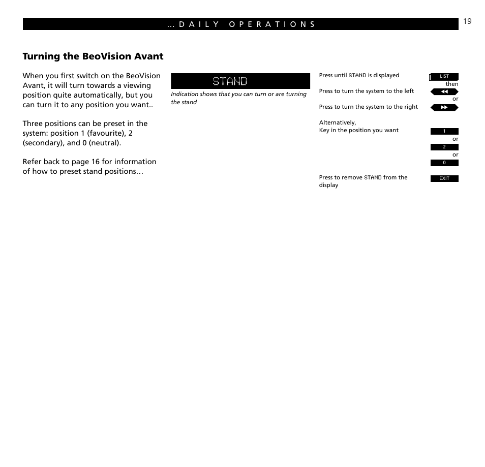 Turning the beovision avant | Bang & Olufsen BeoVision Avant CTV (1995-2005) - User Guide User Manual | Page 19 / 56