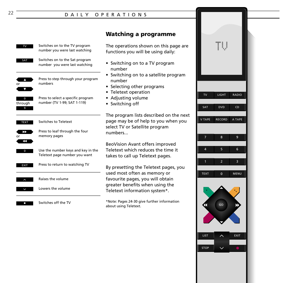 Watching a programme | Bang & Olufsen BeoVision Avant CTV (1995-2005) - User Guide User Manual | Page 22 / 56