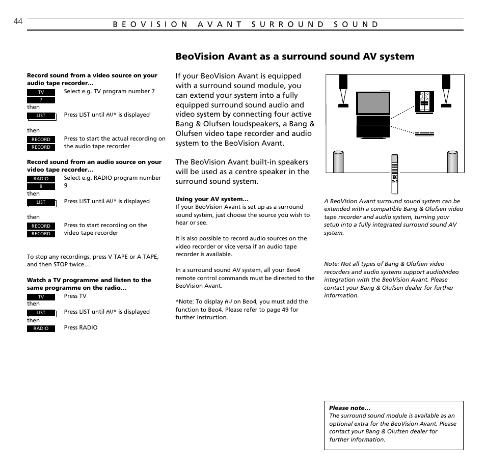 Beovision avant as a surround sound av system | Bang & Olufsen BeoVision Avant CTV (1995-2005) - User Guide User Manual | Page 44 / 56