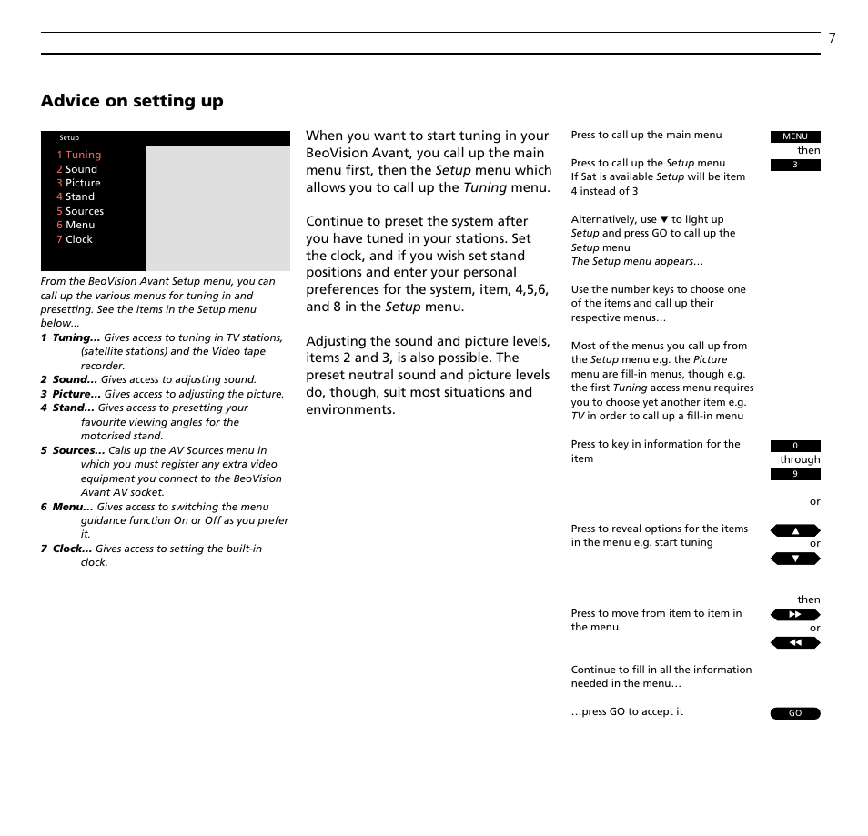 Advice on setting up | Bang & Olufsen BeoVision Avant CTV (1995-2005) - User Guide User Manual | Page 7 / 56