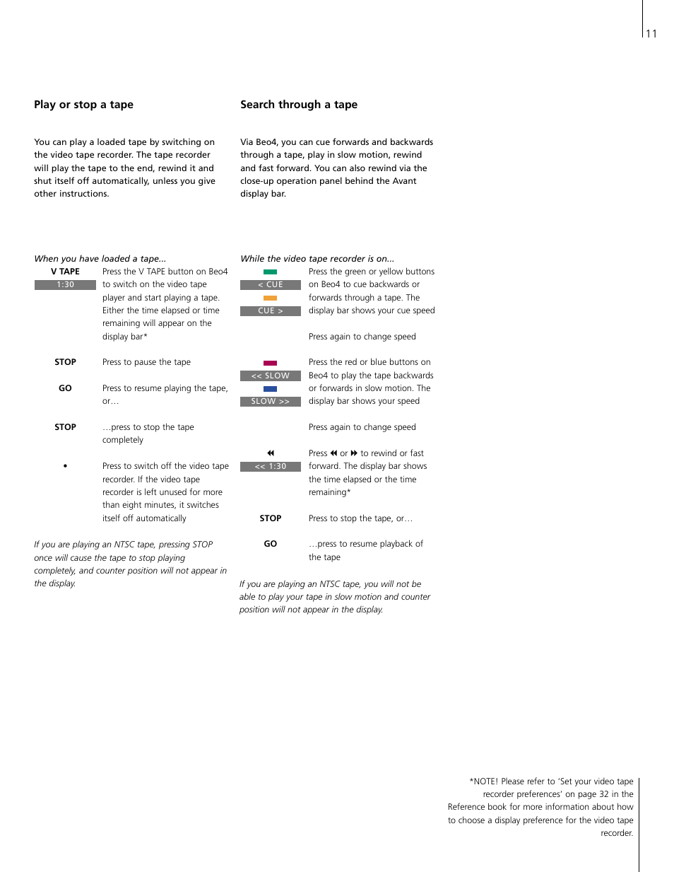 Play or stop a tape, Search through a tape | Bang & Olufsen BeoVision Avant Real Flat Version (1995-2005) - User Guide User Manual | Page 11 / 18