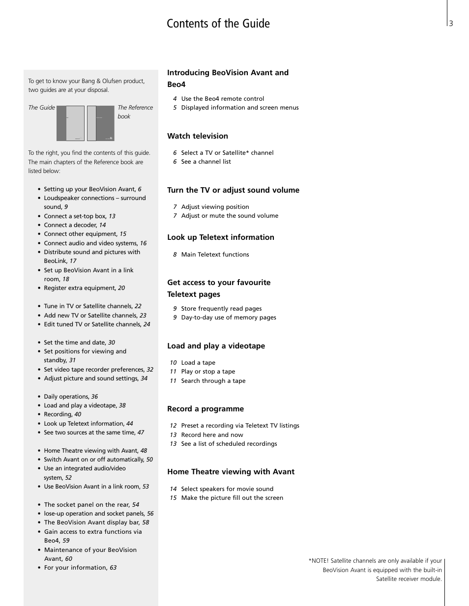 Contents of the guide | Bang & Olufsen BeoVision Avant Real Flat Version (1995-2005) - User Guide User Manual | Page 3 / 18
