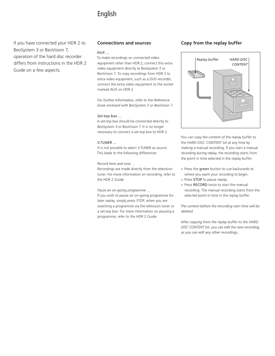 English | Bang & Olufsen HDR 2 - Supplement to User Guide User Manual | Page 2 / 16