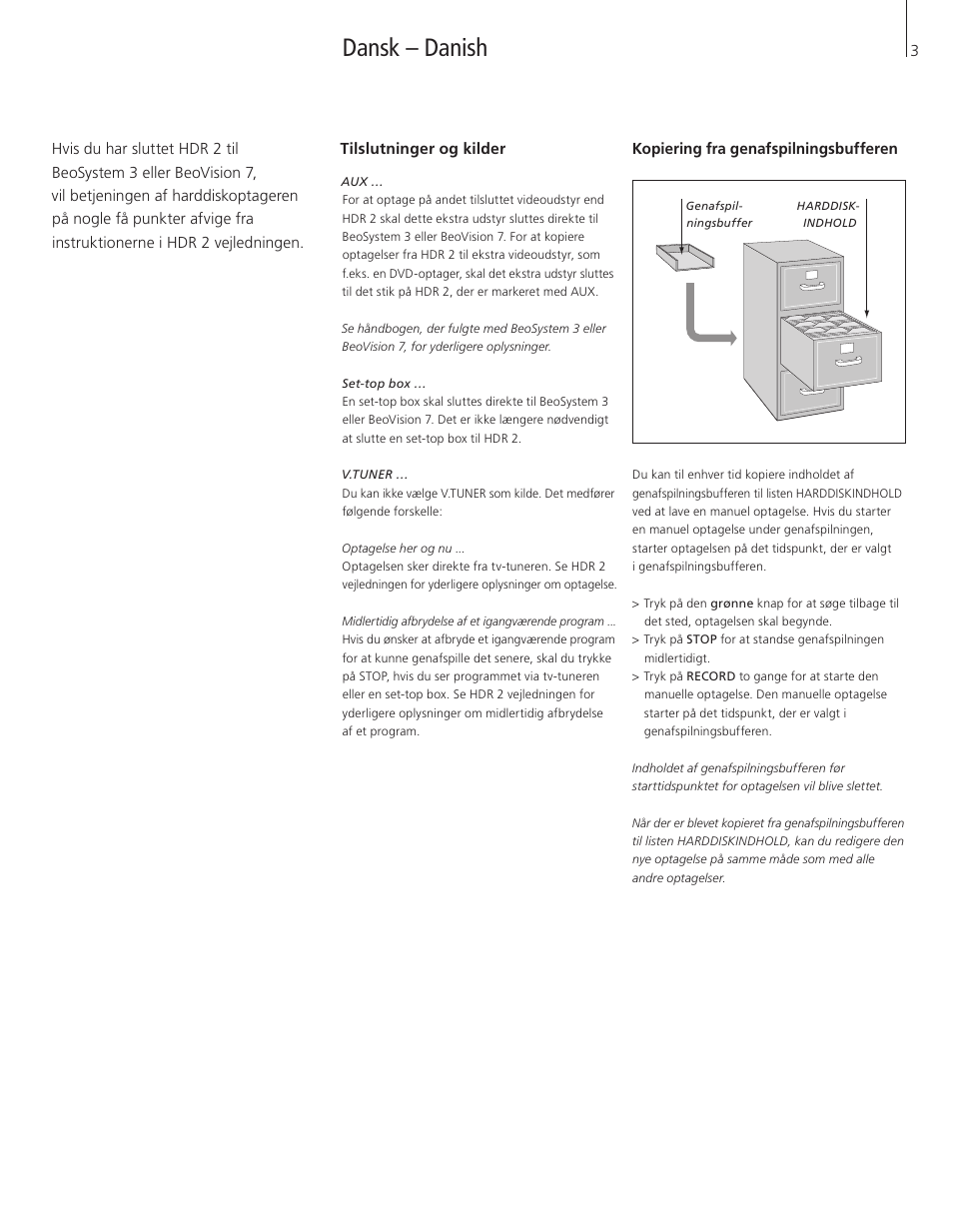 Dansk – danish | Bang & Olufsen HDR 2 - Supplement to User Guide User Manual | Page 3 / 16