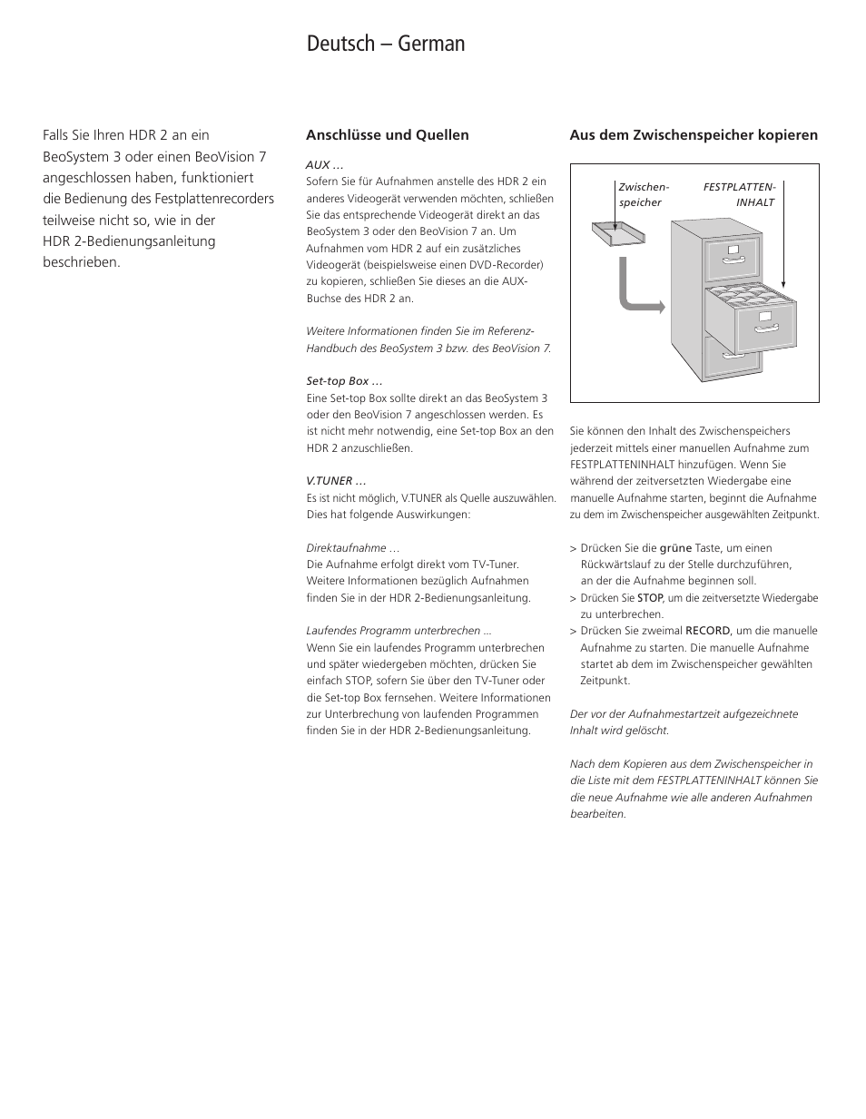 Deutsch – german | Bang & Olufsen HDR 2 - Supplement to User Guide User Manual | Page 4 / 16