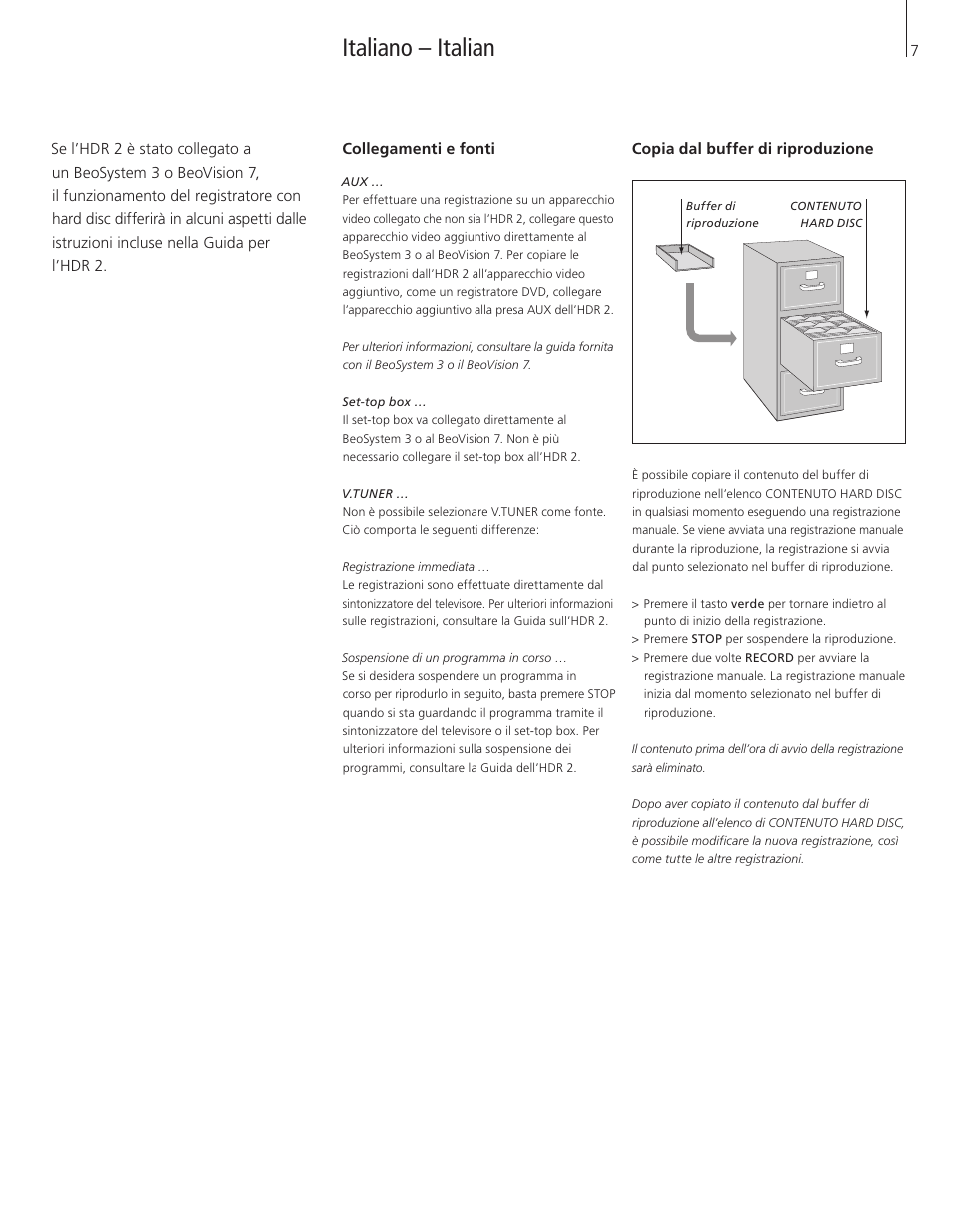 Italiano – italian | Bang & Olufsen HDR 2 - Supplement to User Guide User Manual | Page 7 / 16