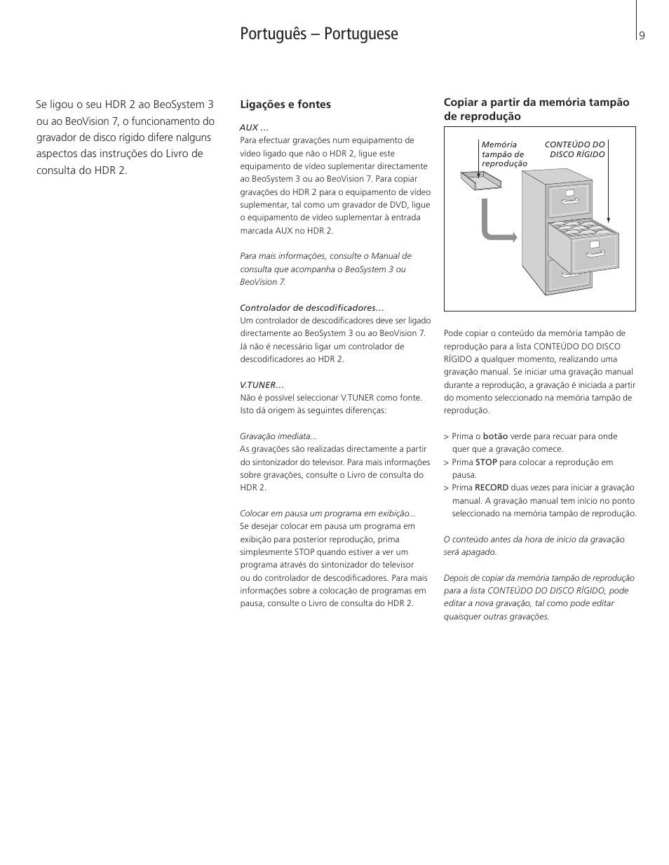 Português – portuguese | Bang & Olufsen HDR 2 - Supplement to User Guide User Manual | Page 9 / 16