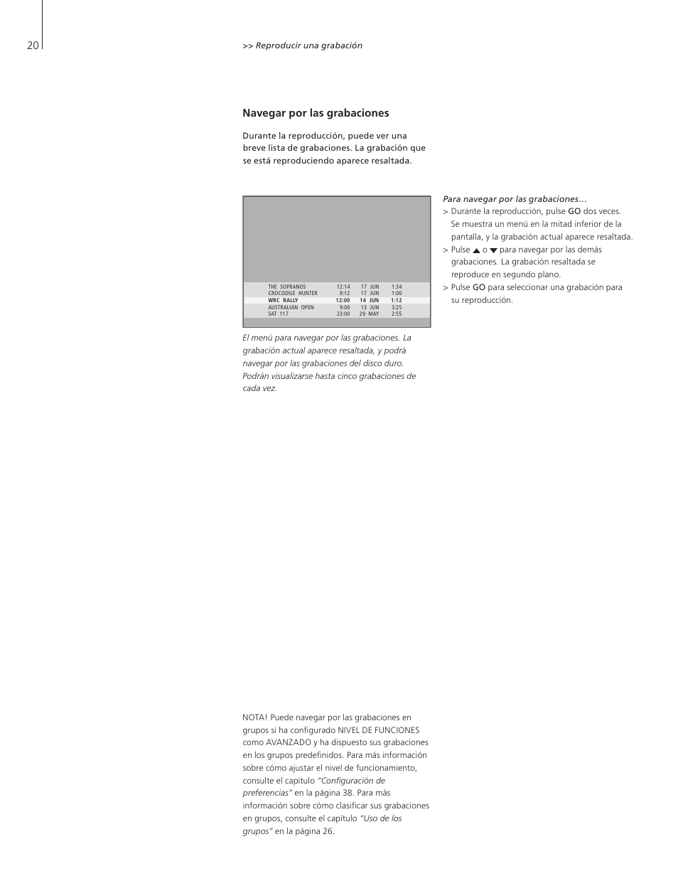 Navegar por las grabaciones | Bang & Olufsen HDR 1 - User Guide User Manual | Page 20 / 56