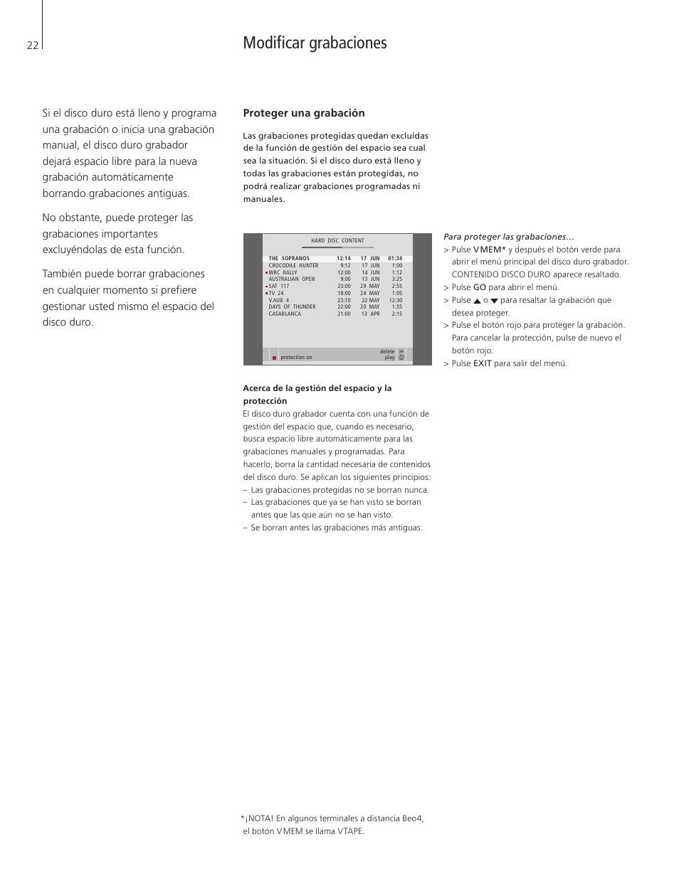 Modificar grabaciones, Proteger una grabación | Bang & Olufsen HDR 1 - User Guide User Manual | Page 22 / 56