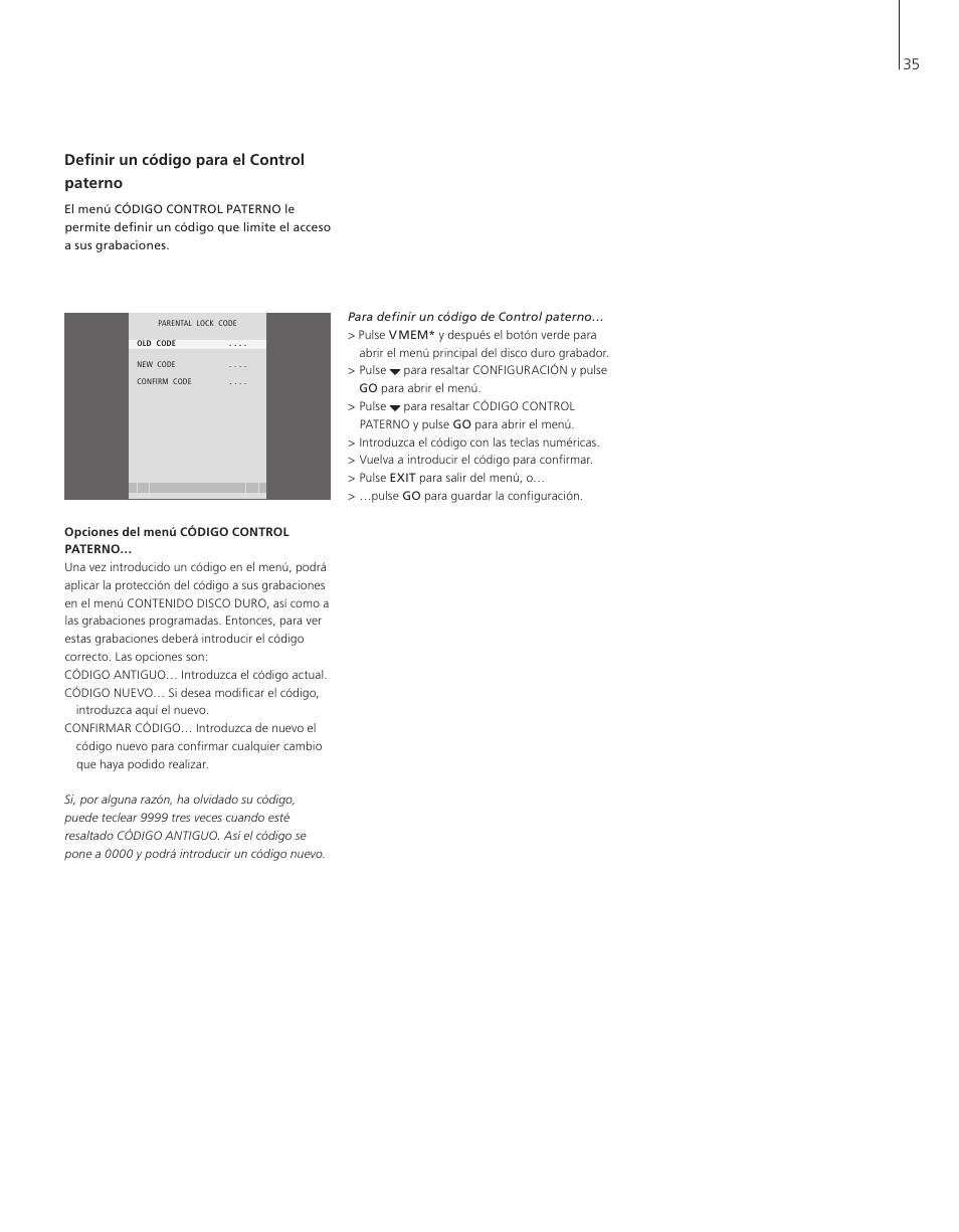 Definir un código para el control paterno | Bang & Olufsen HDR 1 - User Guide User Manual | Page 35 / 56