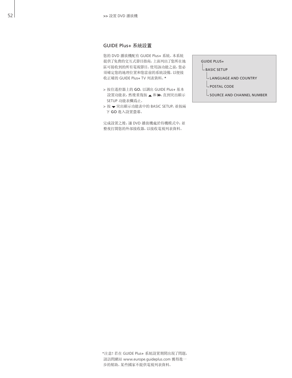 Guide plus+ 系統設置 | Bang & Olufsen DVD 2 - User Guide User Manual | Page 52 / 64