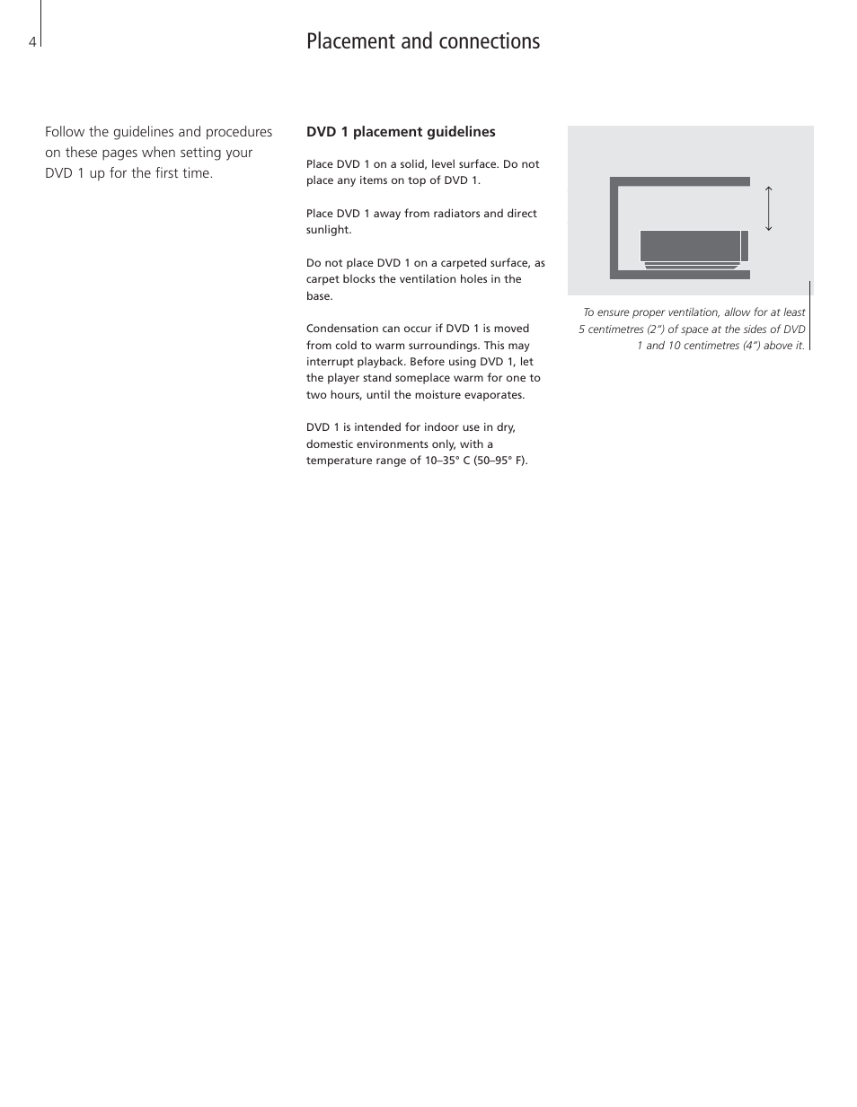 Placement and connections, Dvd 1 placement guidelines | Bang & Olufsen DVD 1 - User Guide User Manual | Page 4 / 23