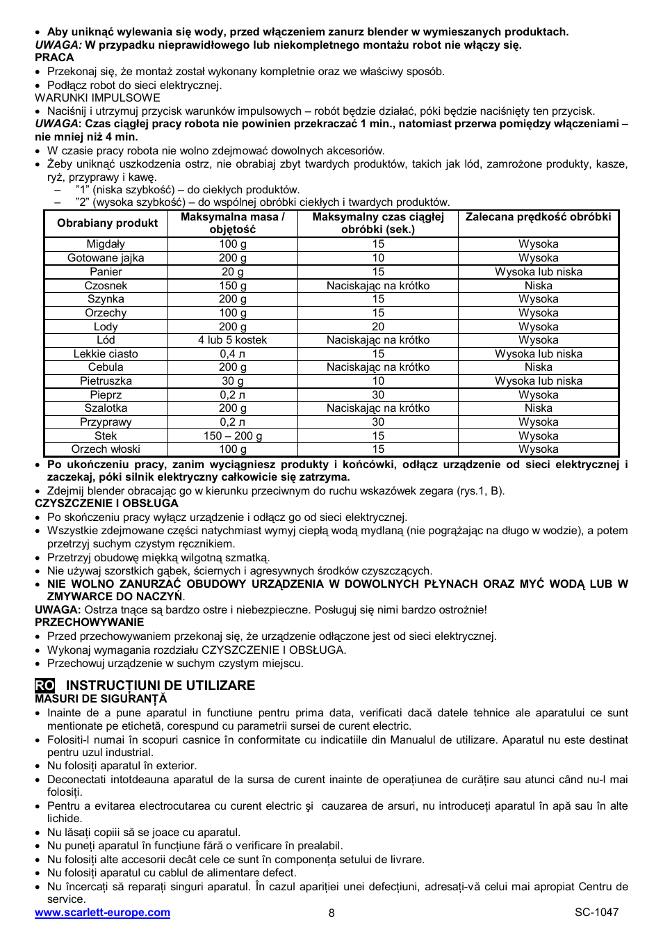 Scarlett SC-1047 User Manual | Page 8 / 20