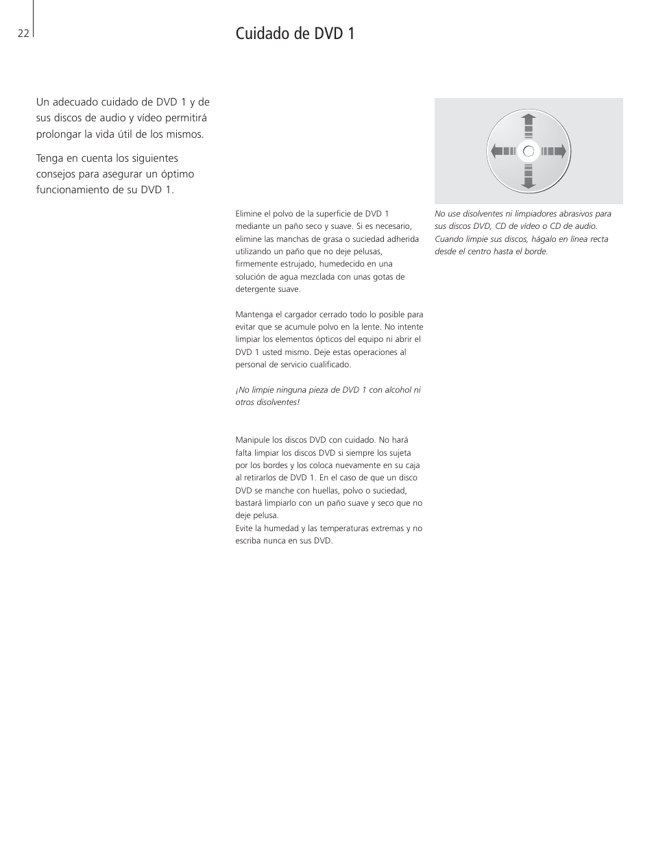 Cuidado de dvd 1 | Bang & Olufsen DVD 1 - User Guide User Manual | Page 22 / 24