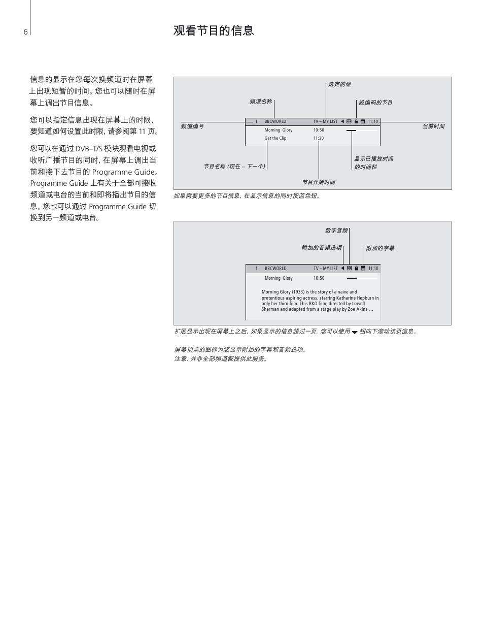 观看节目的信息 | Bang & Olufsen DVB-T/S - User Guide User Manual | Page 6 / 24
