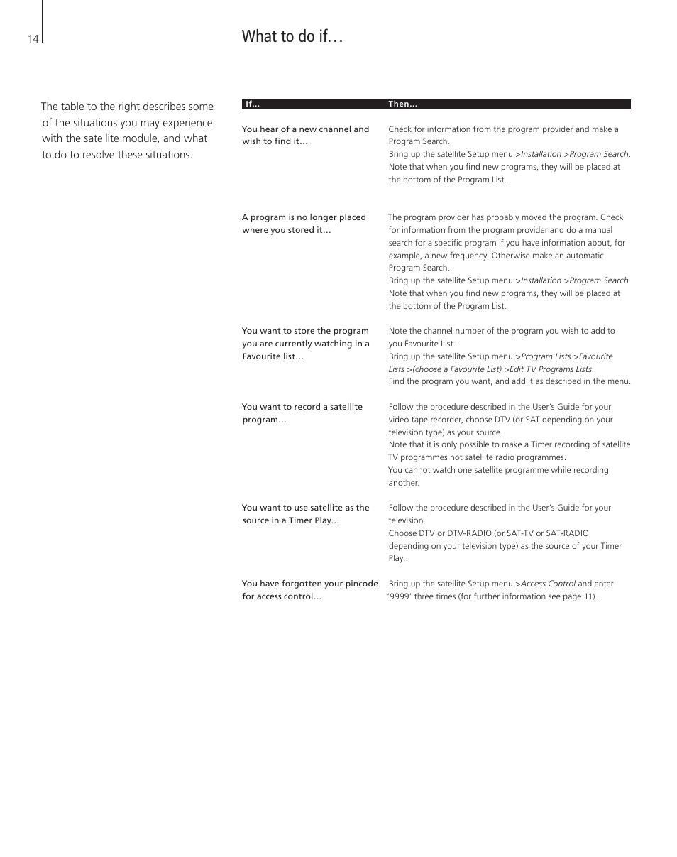 What to do if | Bang & Olufsen DVB-S - User Guide User Manual | Page 14 / 20