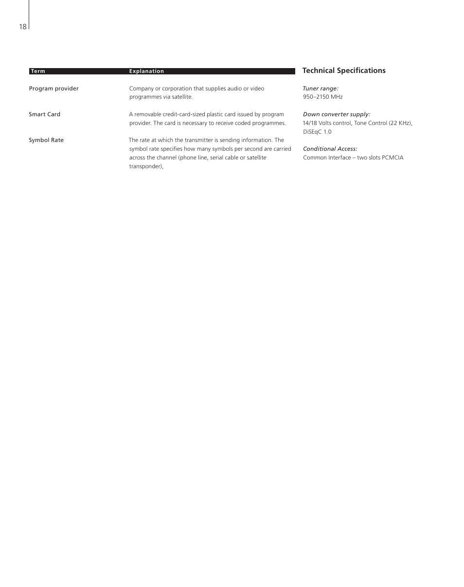 Technical specifications | Bang & Olufsen DVB-S - User Guide User Manual | Page 18 / 20