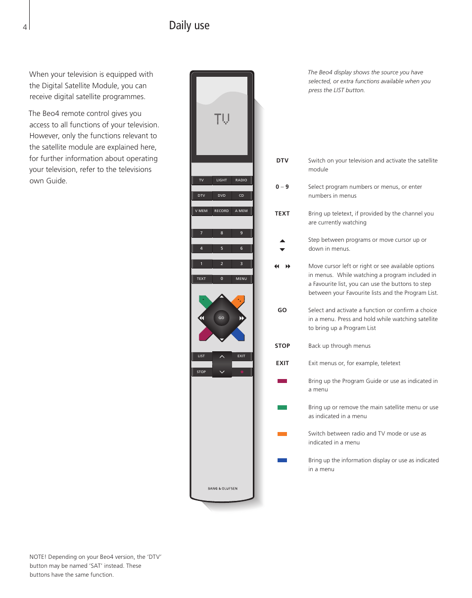 Daily use | Bang & Olufsen DVB-S - User Guide User Manual | Page 4 / 20