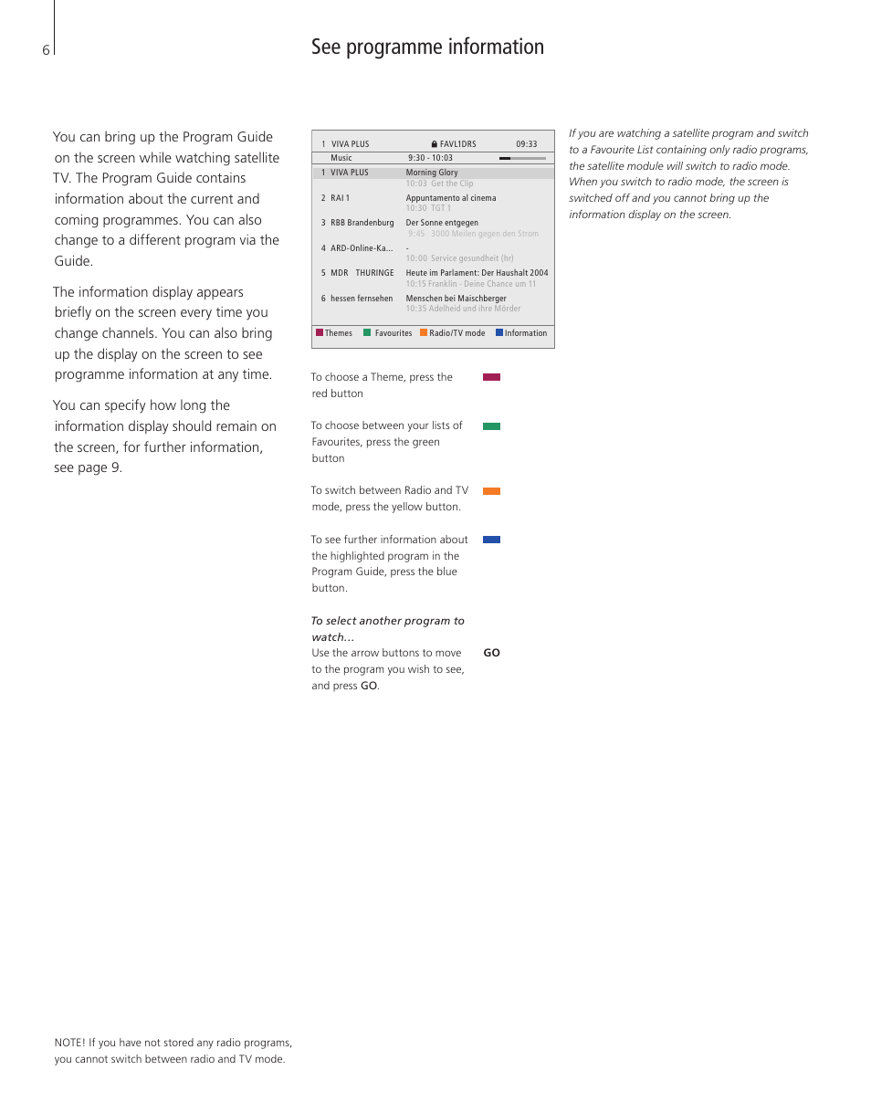 See programme information | Bang & Olufsen DVB-S - User Guide User Manual | Page 6 / 20