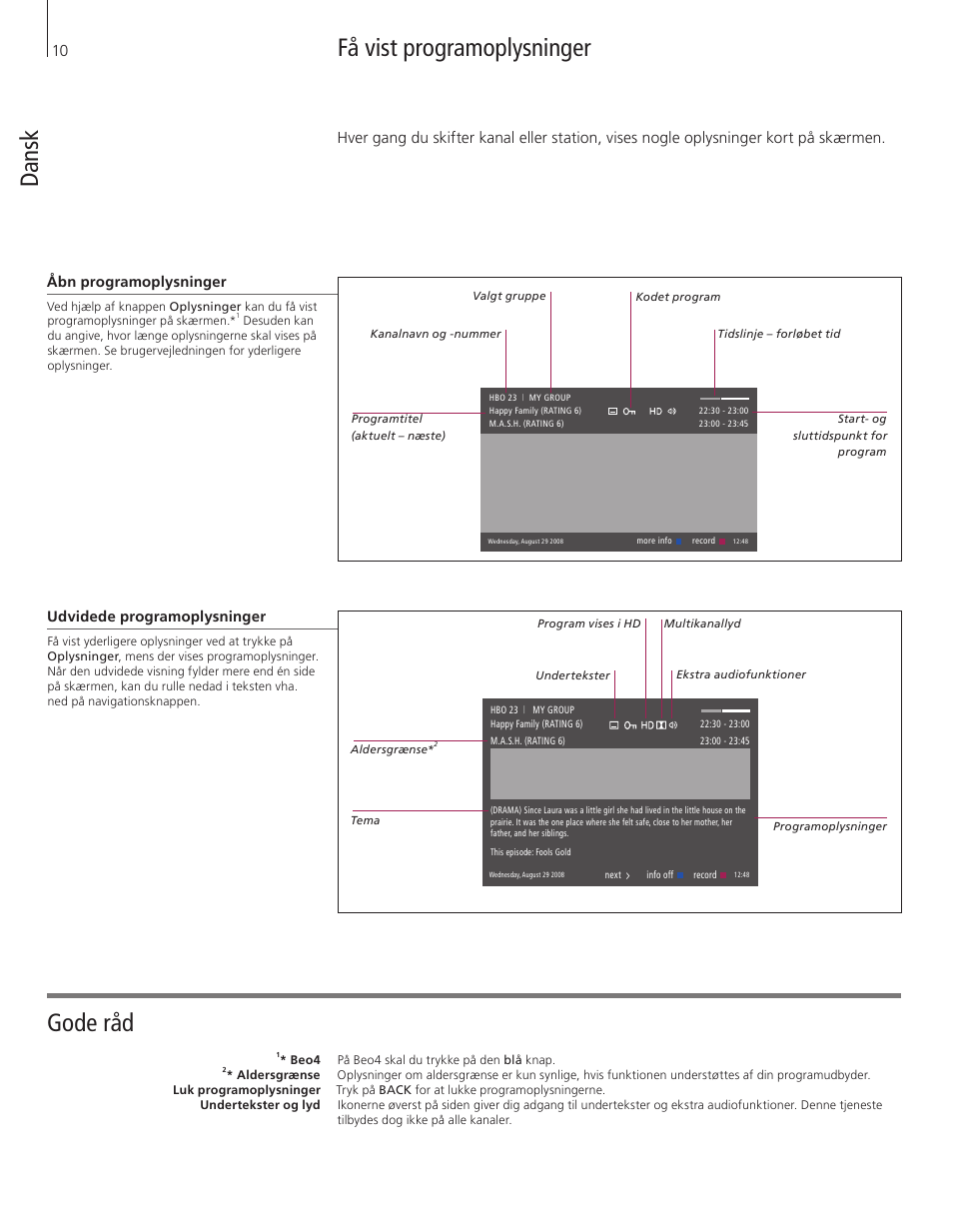 Da ns k få vist programoplysninger, Gode råd | Bang & Olufsen DVB-HD - Getting Started User Manual | Page 10 / 56