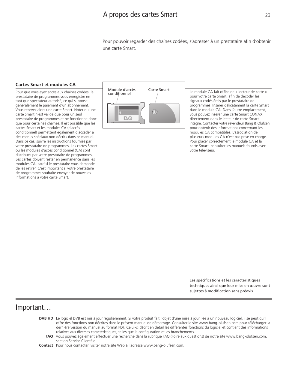 A propos des cartes smart important | Bang & Olufsen DVB-HD - Getting Started User Manual | Page 23 / 56