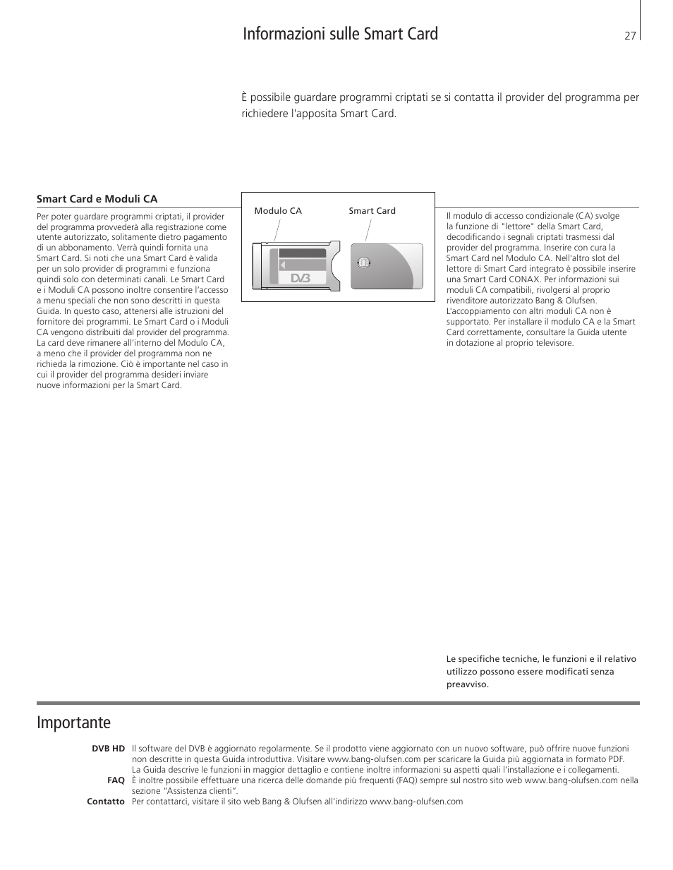 Informazioni sulle smart card importante | Bang & Olufsen DVB-HD - Getting Started User Manual | Page 27 / 56