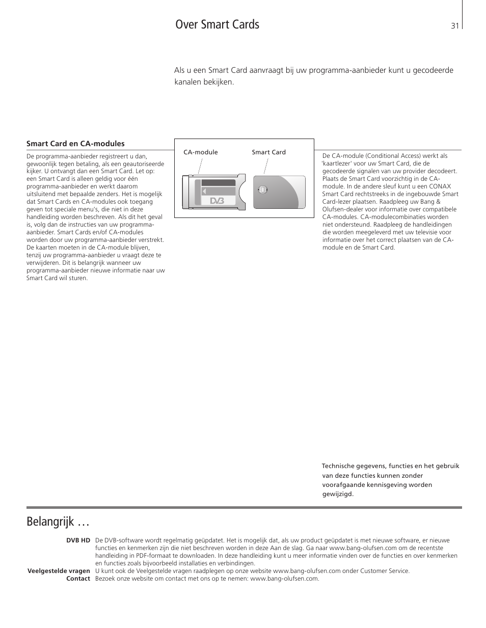 Over smart cards belangrijk | Bang & Olufsen DVB-HD - Getting Started User Manual | Page 31 / 56