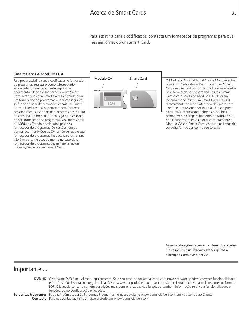 Acerca de smart cards importante | Bang & Olufsen DVB-HD - Getting Started User Manual | Page 35 / 56