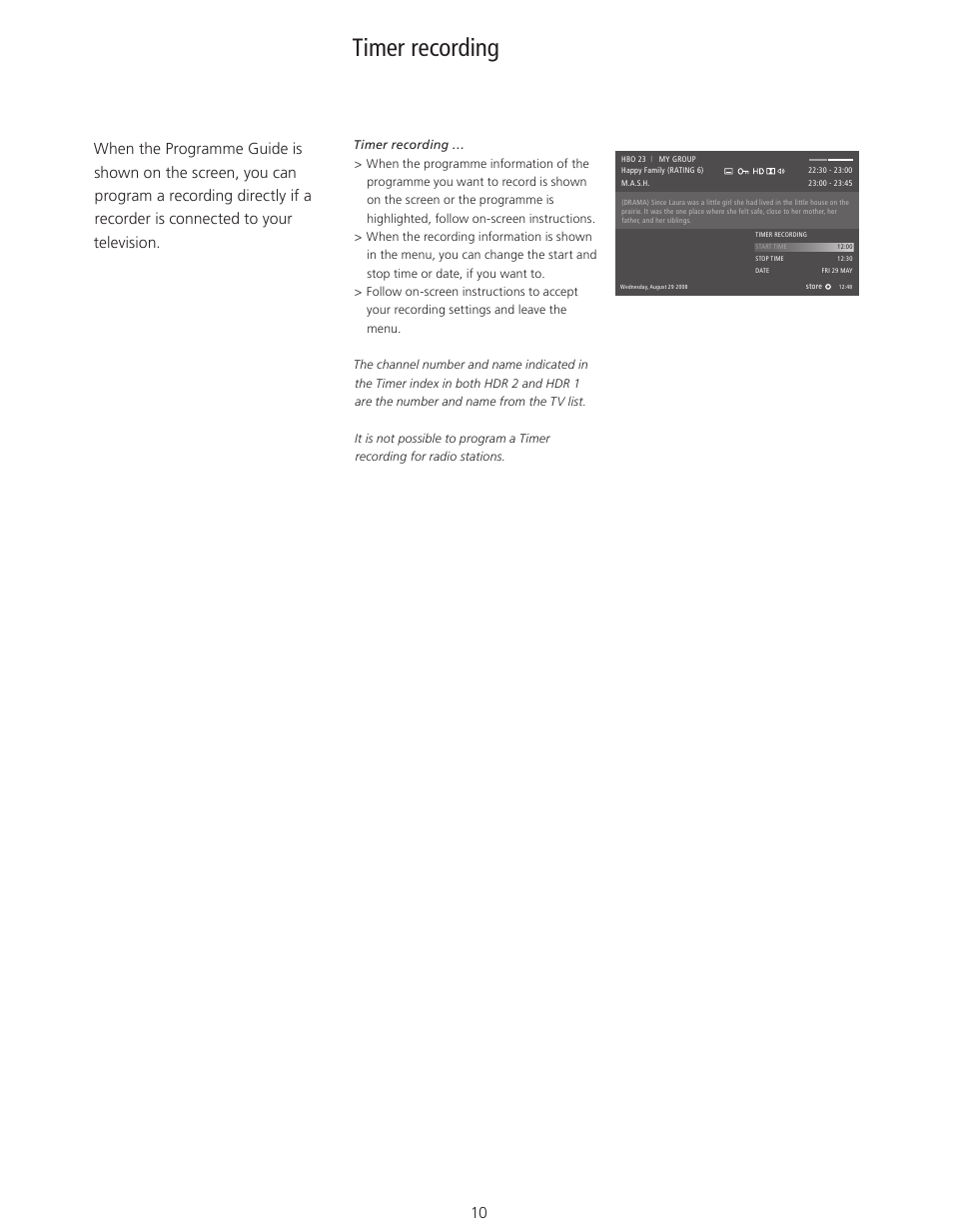 Timer recording, Timer recording, 10 | Bang & Olufsen DVB-HD - User Guide User Manual | Page 10 / 23
