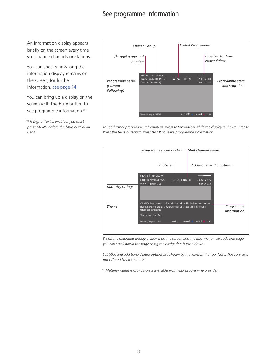 See programme information, See programme information, 8 | Bang & Olufsen DVB-HD - User Guide User Manual | Page 8 / 23
