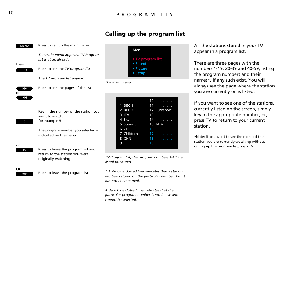 Program list, Calling up the program list | Bang & Olufsen BeoVision MX_4002 - User Guide User Manual | Page 10 / 36