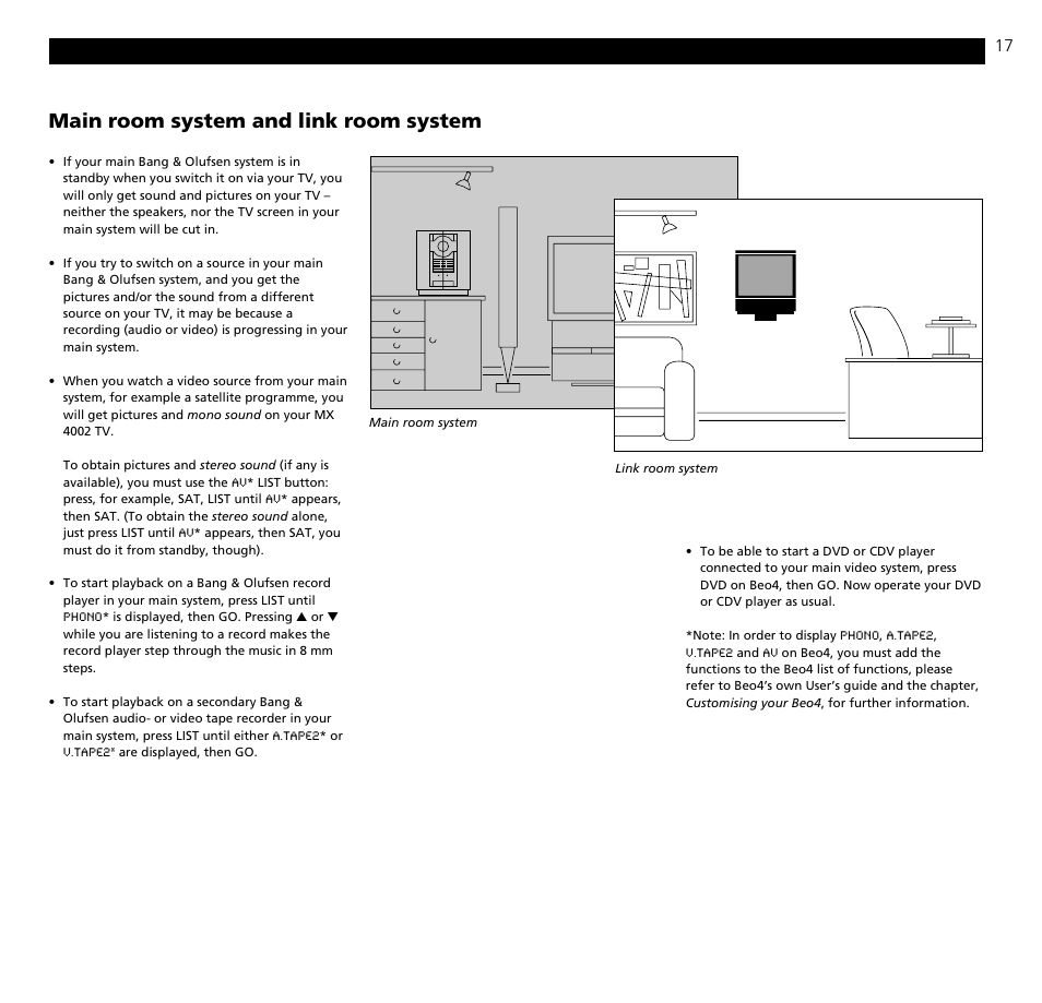 Main room system and link room system | Bang & Olufsen BeoVision MX_4002 - User Guide User Manual | Page 17 / 36