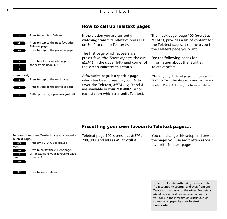 Teletext | Bang & Olufsen BeoVision MX_4002 - User Guide User Manual | Page 18 / 36