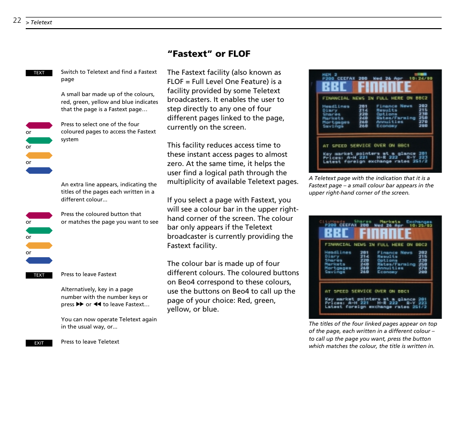 Fastext” or flof | Bang & Olufsen BeoVision MX_4002 - User Guide User Manual | Page 22 / 36