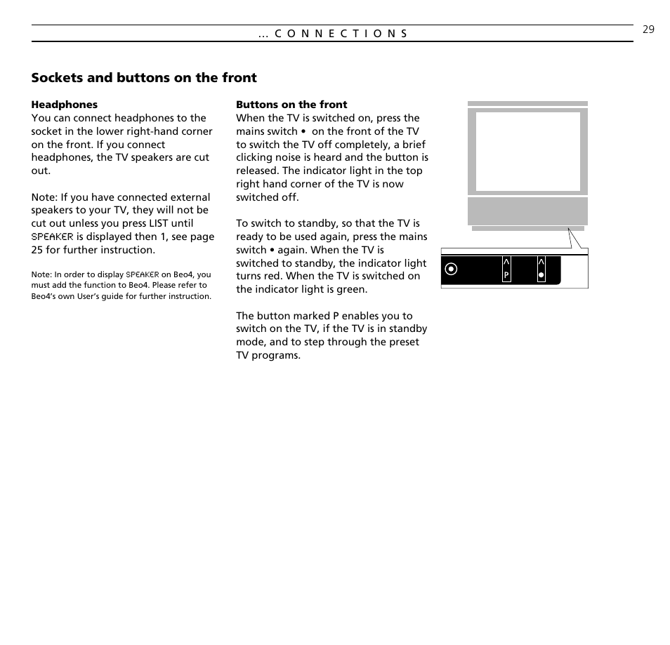 Sockets and buttons on the front | Bang & Olufsen BeoVision MX_4002 - User Guide User Manual | Page 29 / 36