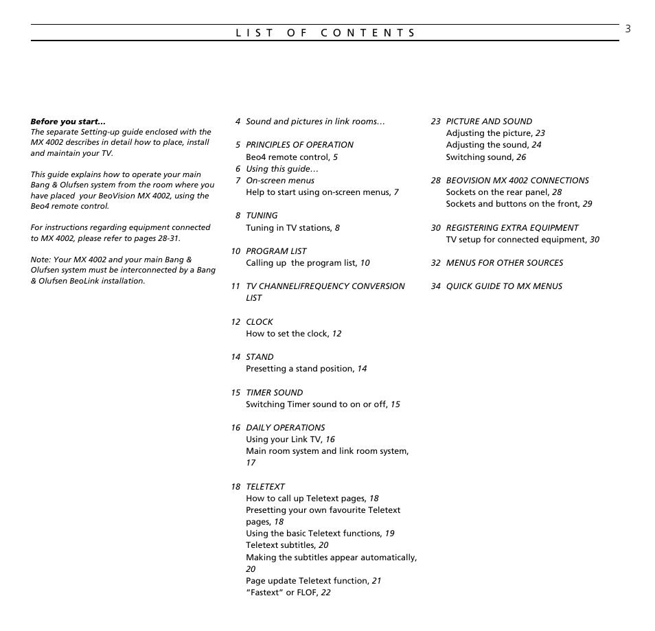 Bang & Olufsen BeoVision MX_4002 - User Guide User Manual | Page 3 / 36