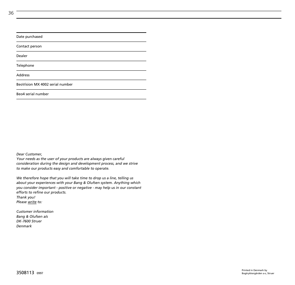 Bang & Olufsen BeoVision MX_4002 - User Guide User Manual | Page 36 / 36