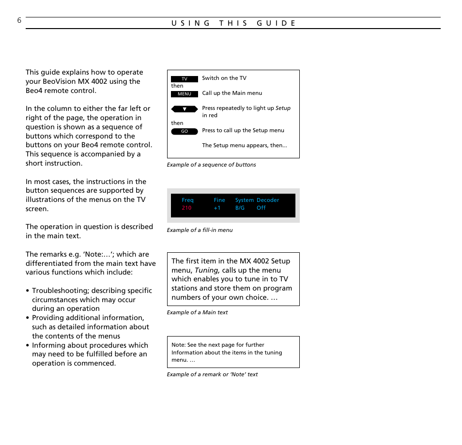 Using this guide | Bang & Olufsen BeoVision MX_4002 - User Guide User Manual | Page 6 / 36