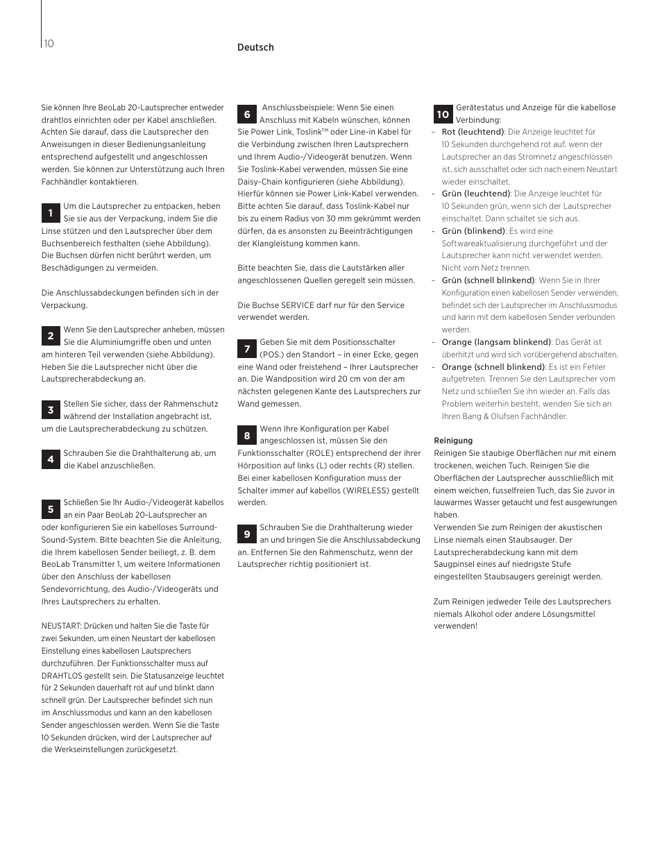 Deutsch, Deutsch (german) , 10 | Bang & Olufsen BeoLab 20 - User Guide User Manual | Page 10 / 24