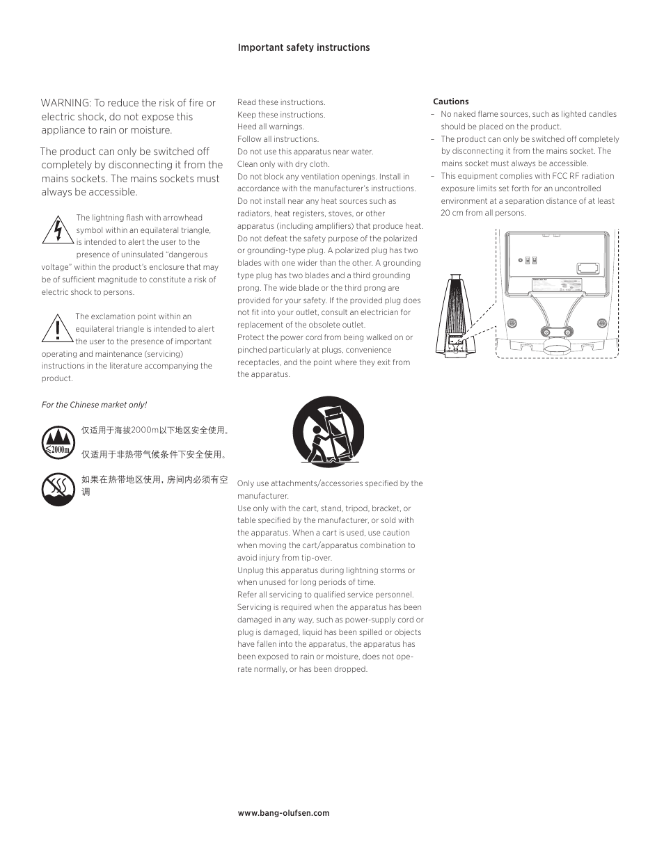 Important safety instructions | Bang & Olufsen BeoLab 20 - User Guide User Manual | Page 2 / 24