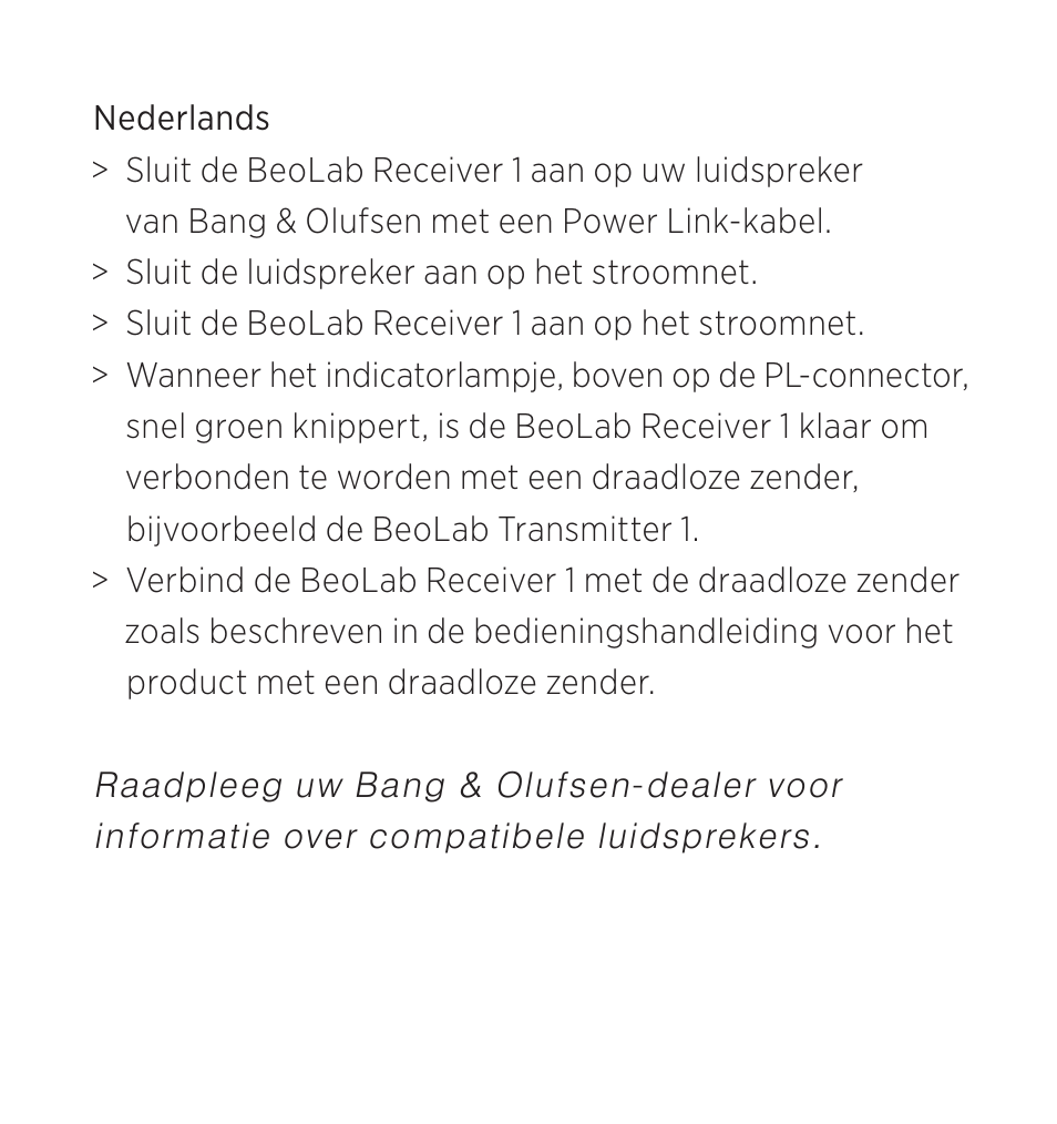 Nederlands | Bang & Olufsen BeoLab Receiver 1 - User Guide User Manual | Page 12 / 32