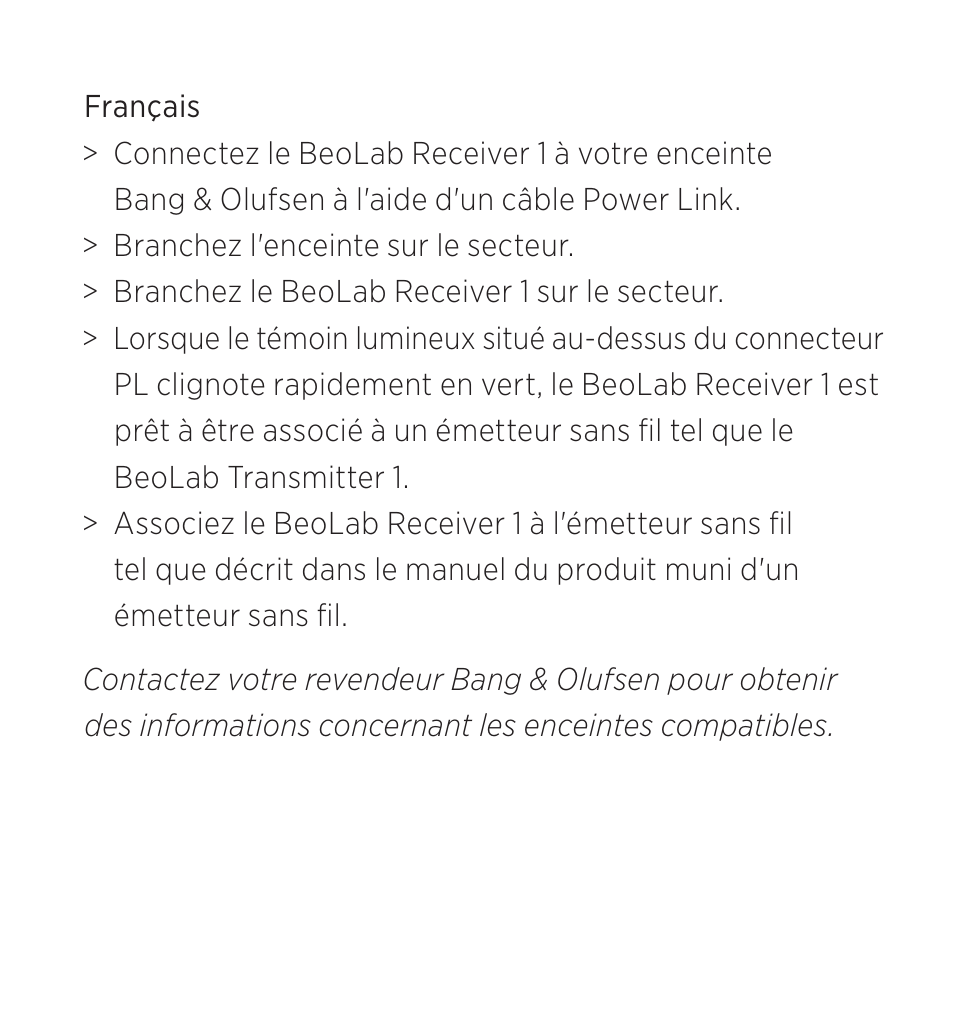 Français | Bang & Olufsen BeoLab Receiver 1 - User Guide User Manual | Page 14 / 32