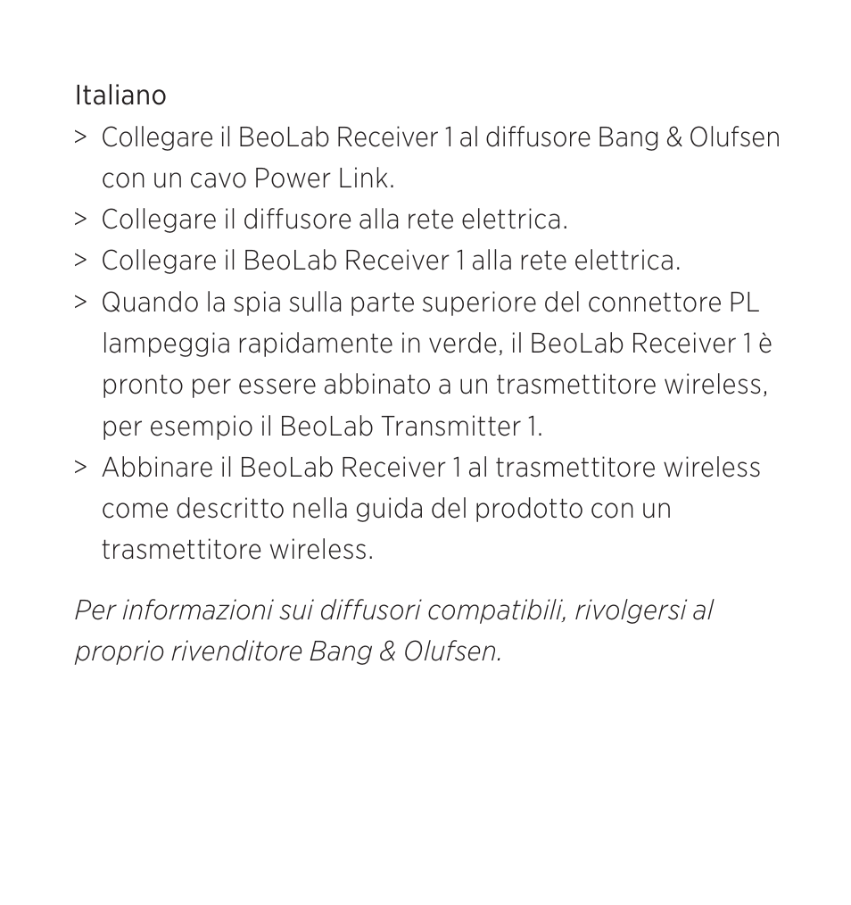 Italiano | Bang & Olufsen BeoLab Receiver 1 - User Guide User Manual | Page 18 / 32