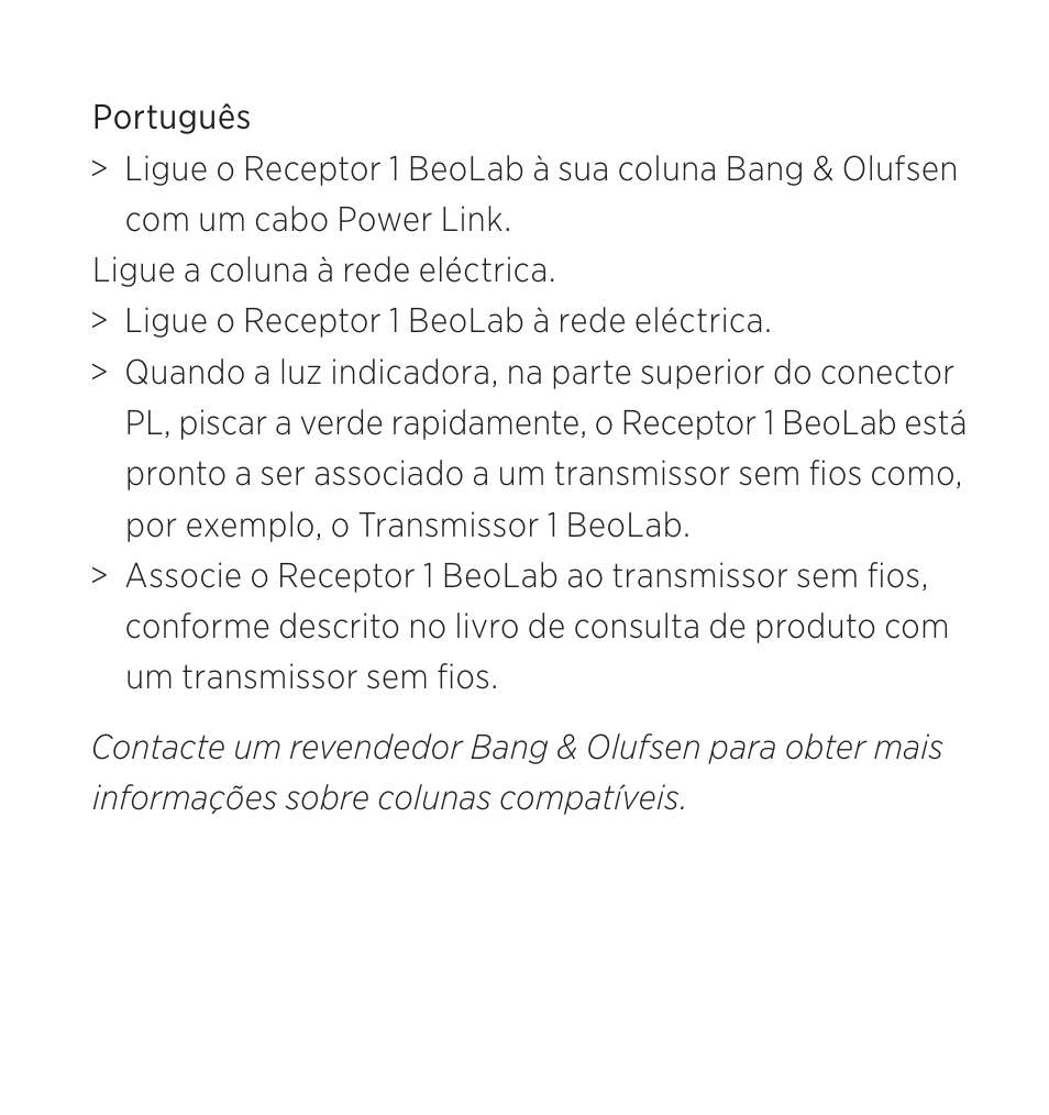 Português | Bang & Olufsen BeoLab Receiver 1 - User Guide User Manual | Page 20 / 32