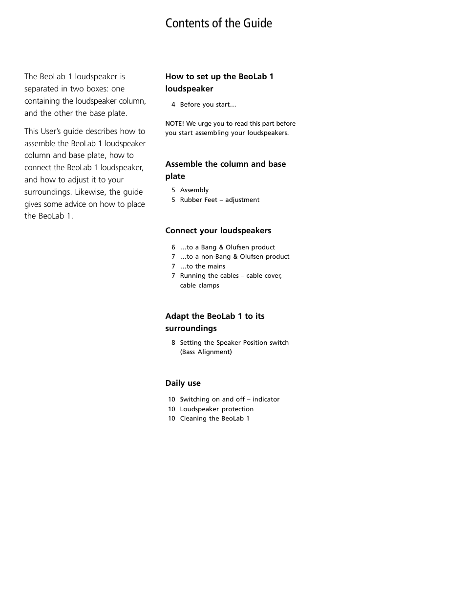 Bang & Olufsen BeoLab 1 - User Guide User Manual | Page 3 / 12